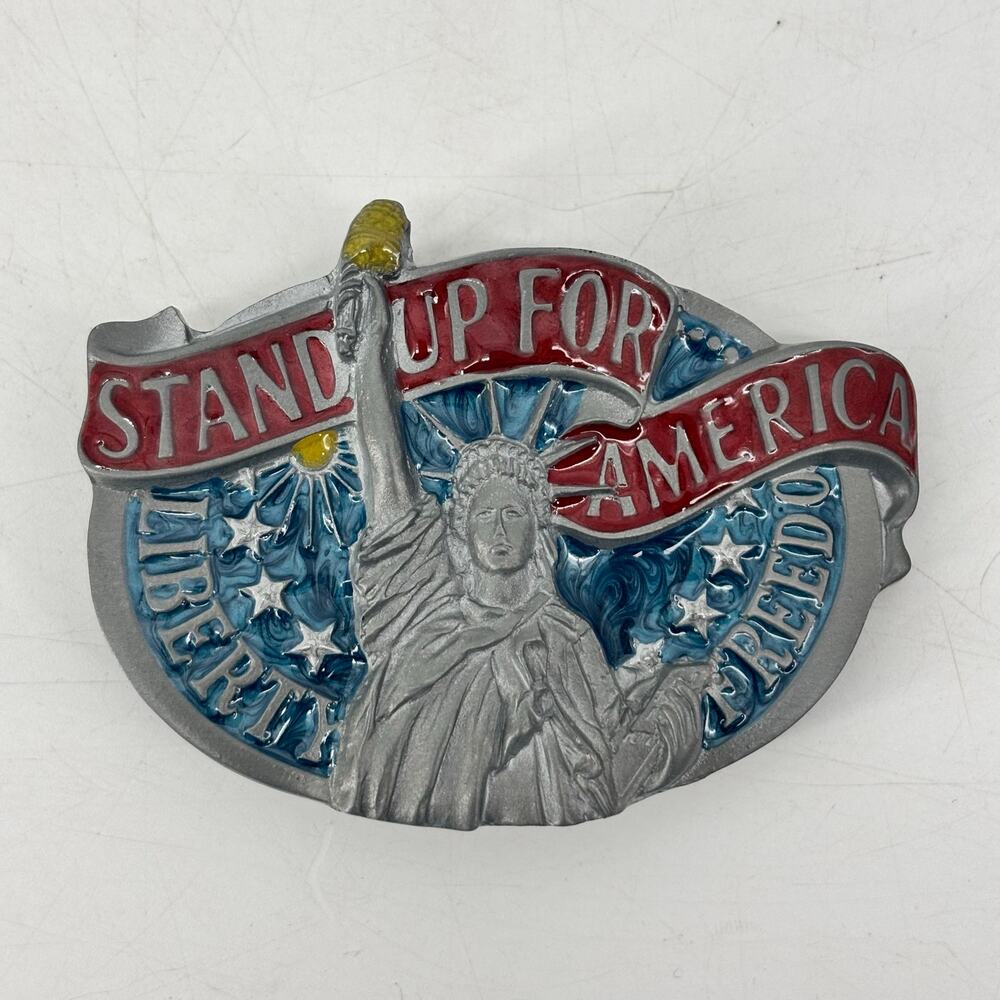 Great American Buckle Co Stand Up Red Blue Enamel Liberty 1984